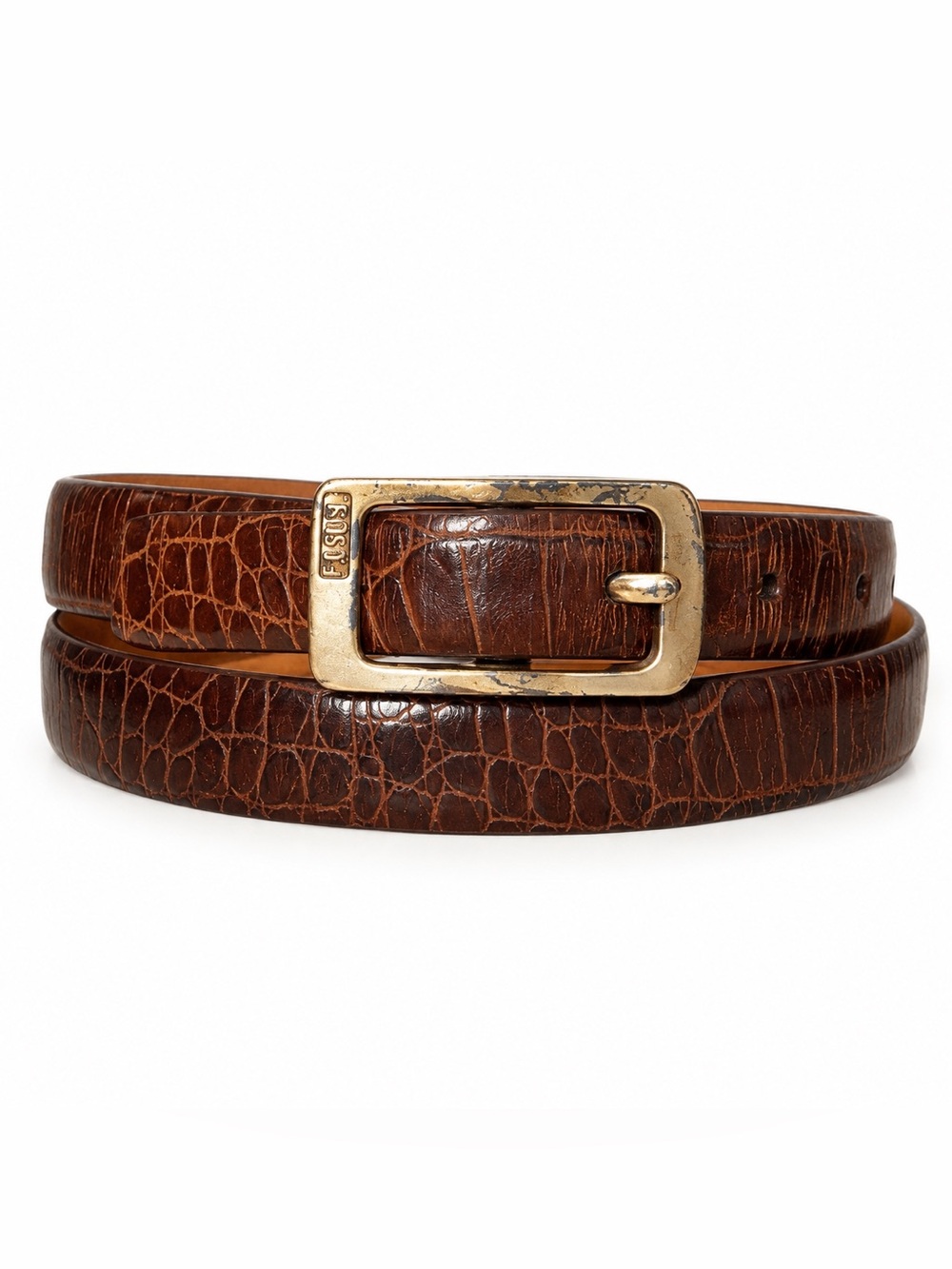 Lauren Ralph Lauren Genuine Leather Brown Crocodile Embossed Belt Small